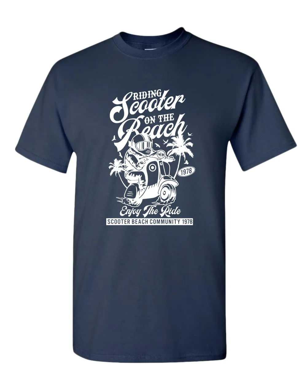 Riding scooter on the beach, enjoy the ride t-shirt