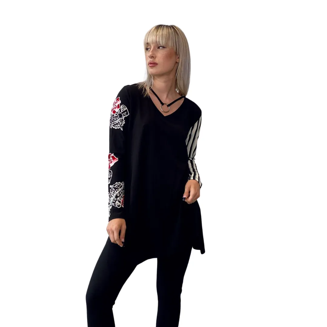 Ring Hand Painted Tunic - Retro Roses