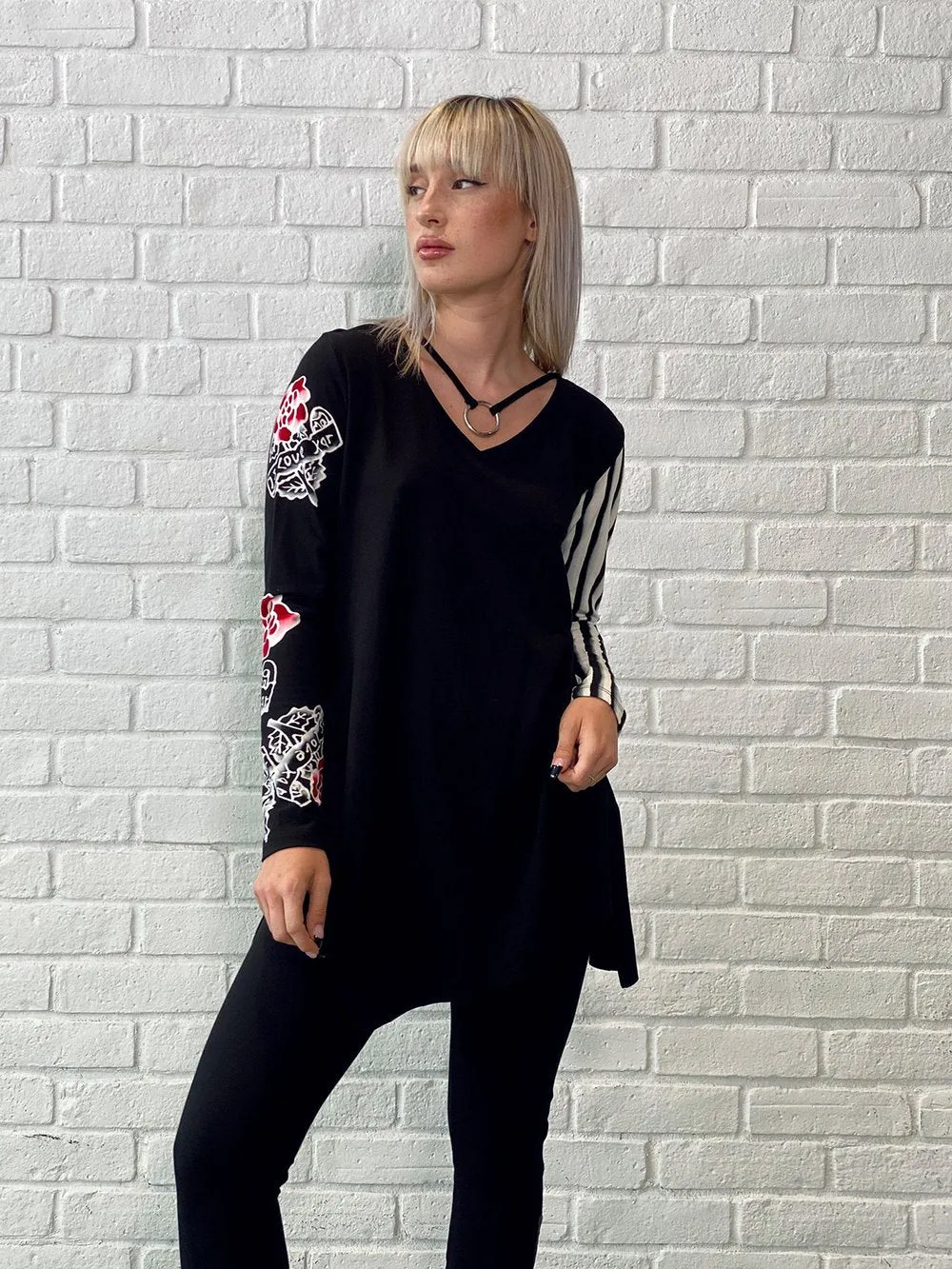 Ring Hand Painted Tunic - Retro Roses