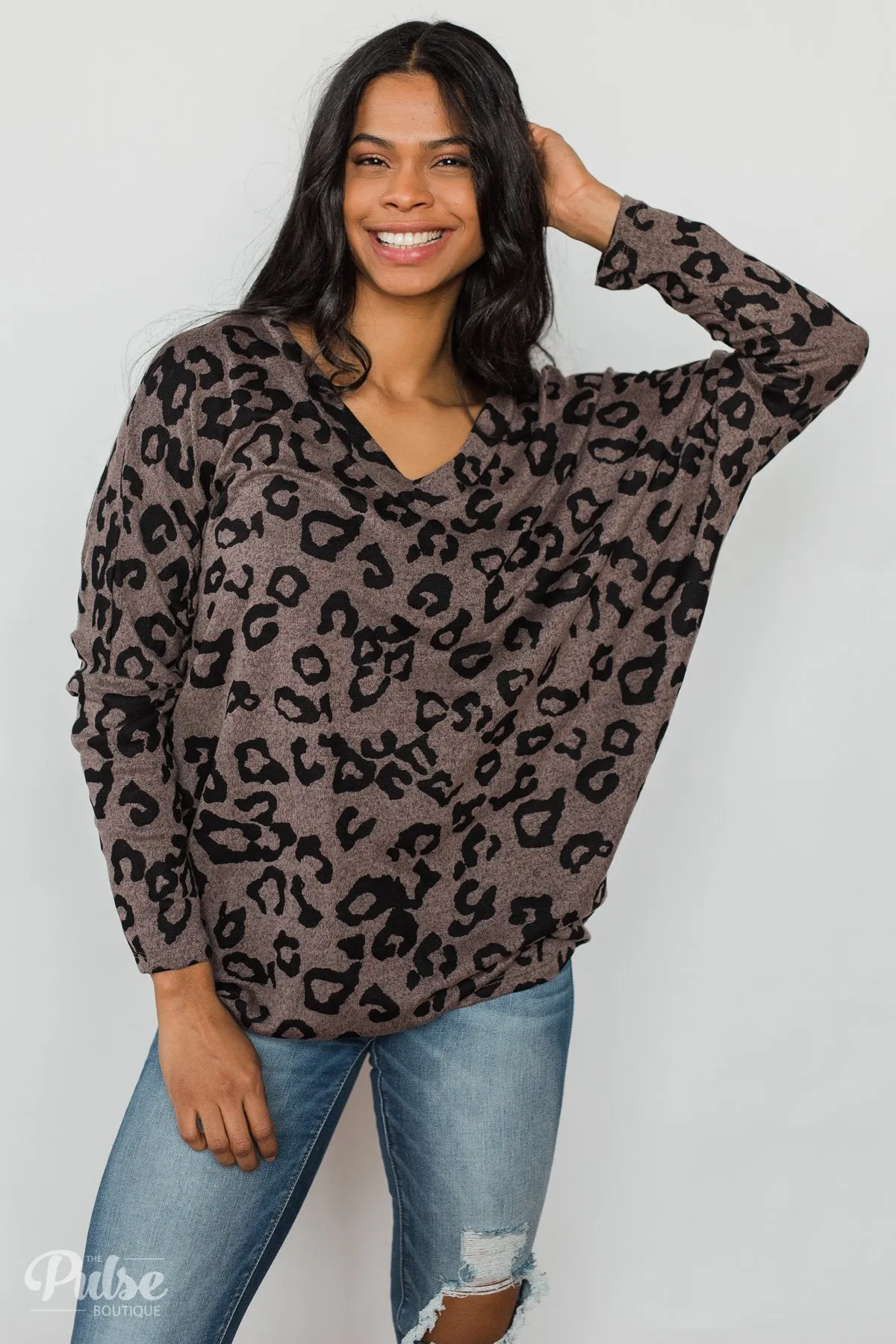 Roaring in Love V-Neck Tunic- Dark Mocha