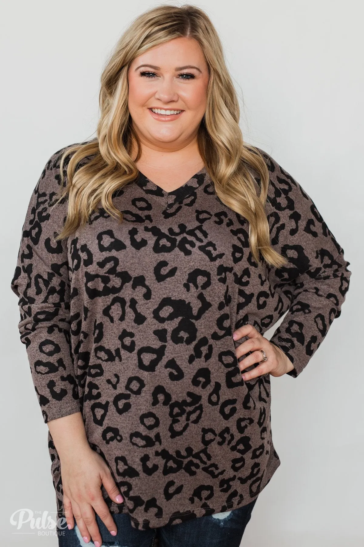 Roaring in Love V-Neck Tunic- Dark Mocha