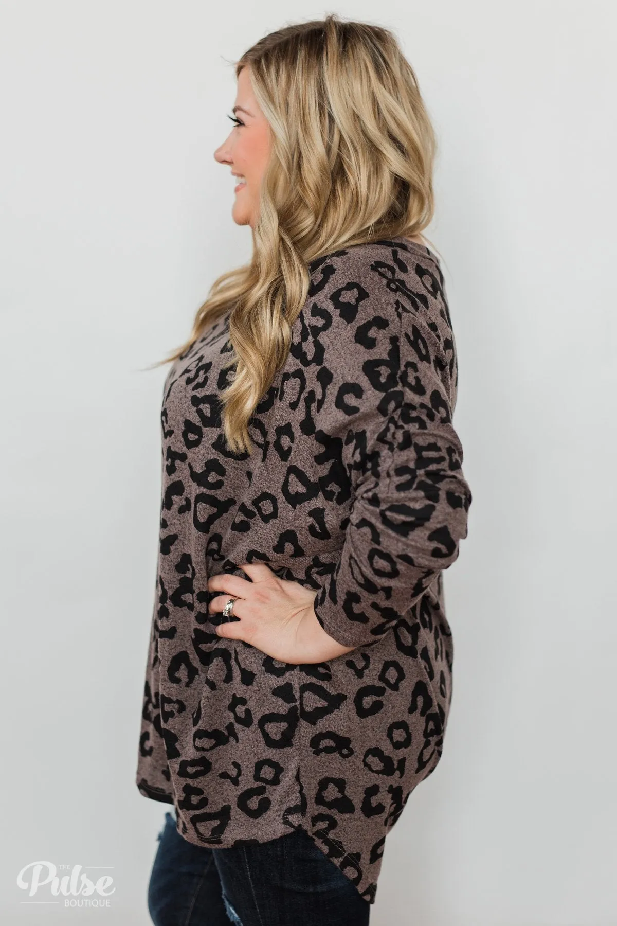 Roaring in Love V-Neck Tunic- Dark Mocha