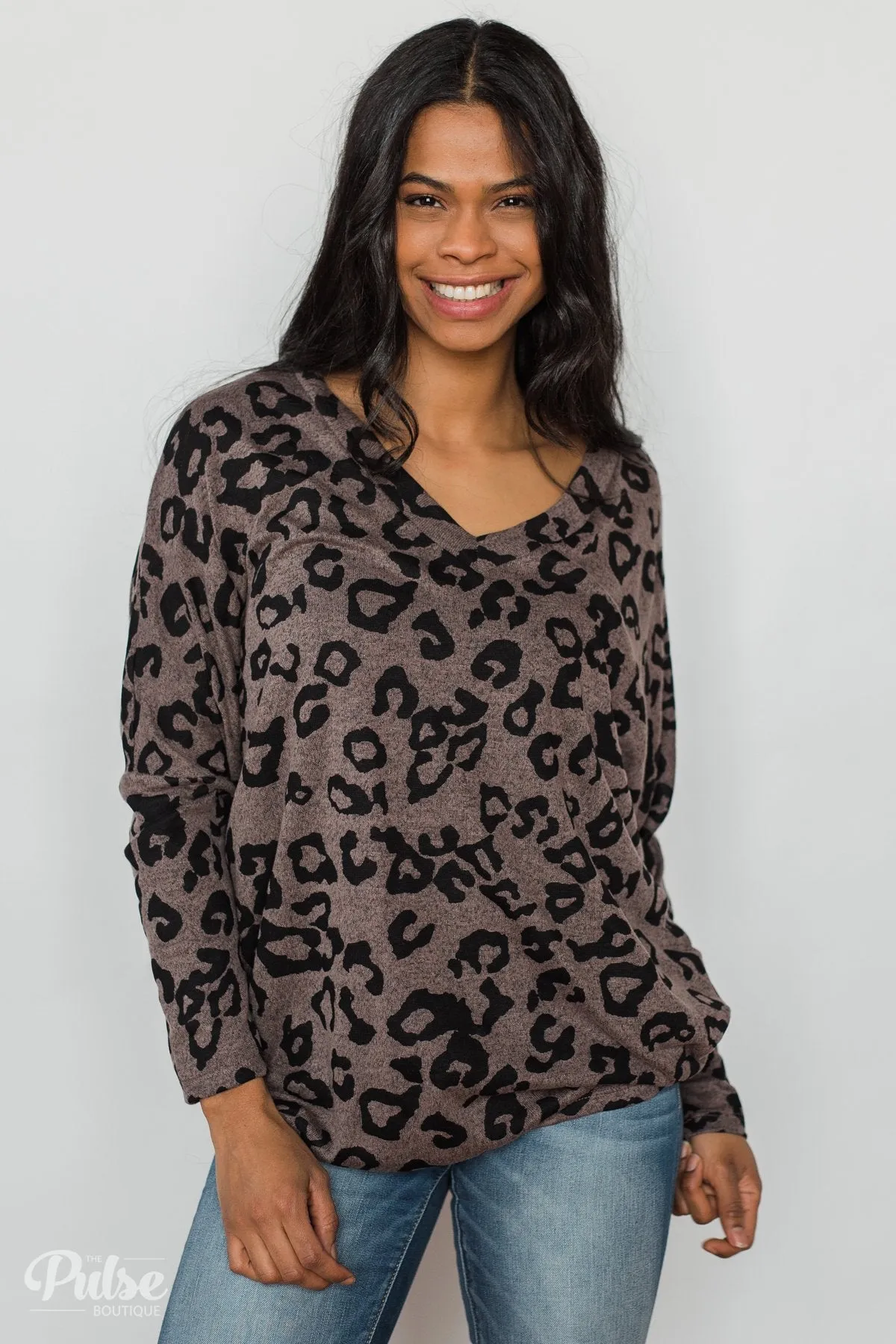 Roaring in Love V-Neck Tunic- Dark Mocha