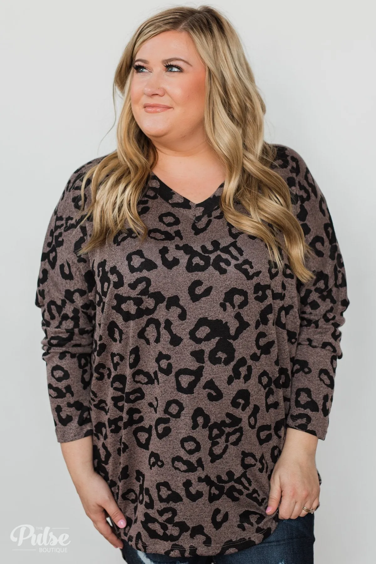 Roaring in Love V-Neck Tunic- Dark Mocha