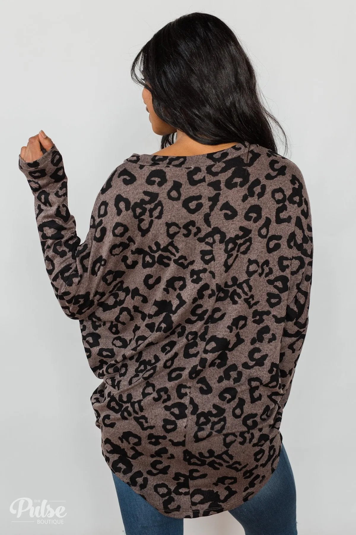 Roaring in Love V-Neck Tunic- Dark Mocha