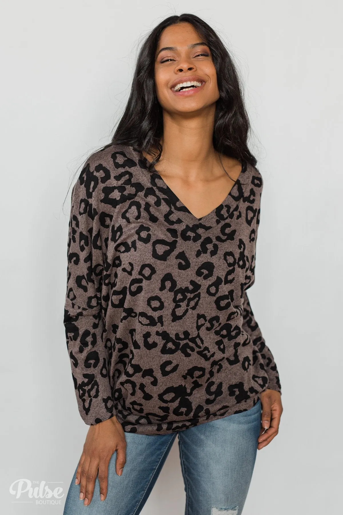 Roaring in Love V-Neck Tunic- Dark Mocha