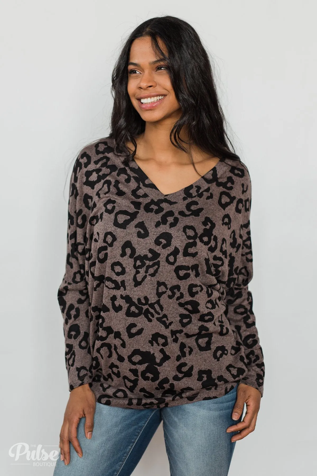 Roaring in Love V-Neck Tunic- Dark Mocha