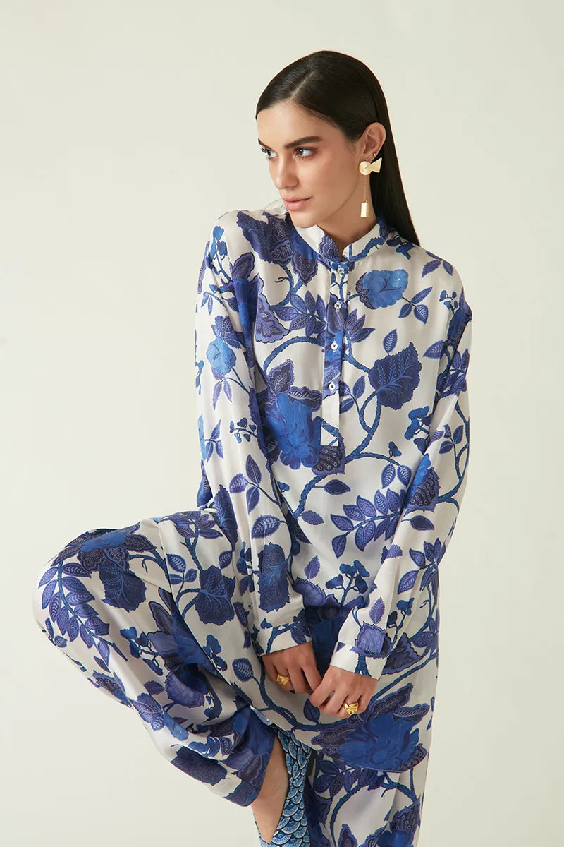 Rockefeller Holidays I  Ayung Printed Salwar Modal Satin White/Navy Java collection 2JV-58A