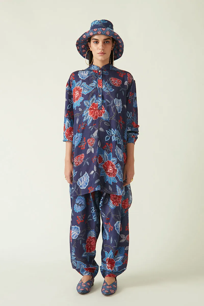 Rockefeller Holidays I  Tabai Printed Salwar Modal Satin Navy/Red Java collection 2JV-58C