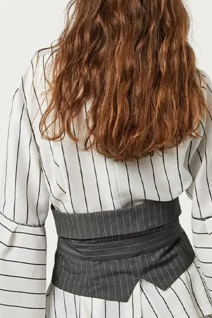 RONNIE PINSTRIPE WRAP BLOUSE