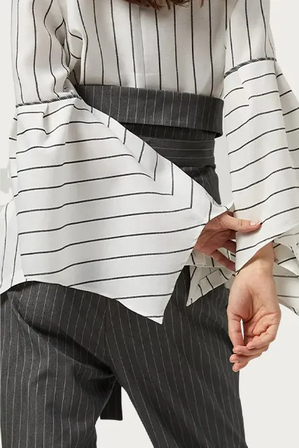 RONNIE PINSTRIPE WRAP BLOUSE