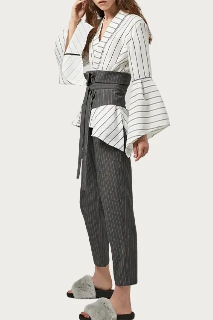 RONNIE PINSTRIPE WRAP BLOUSE