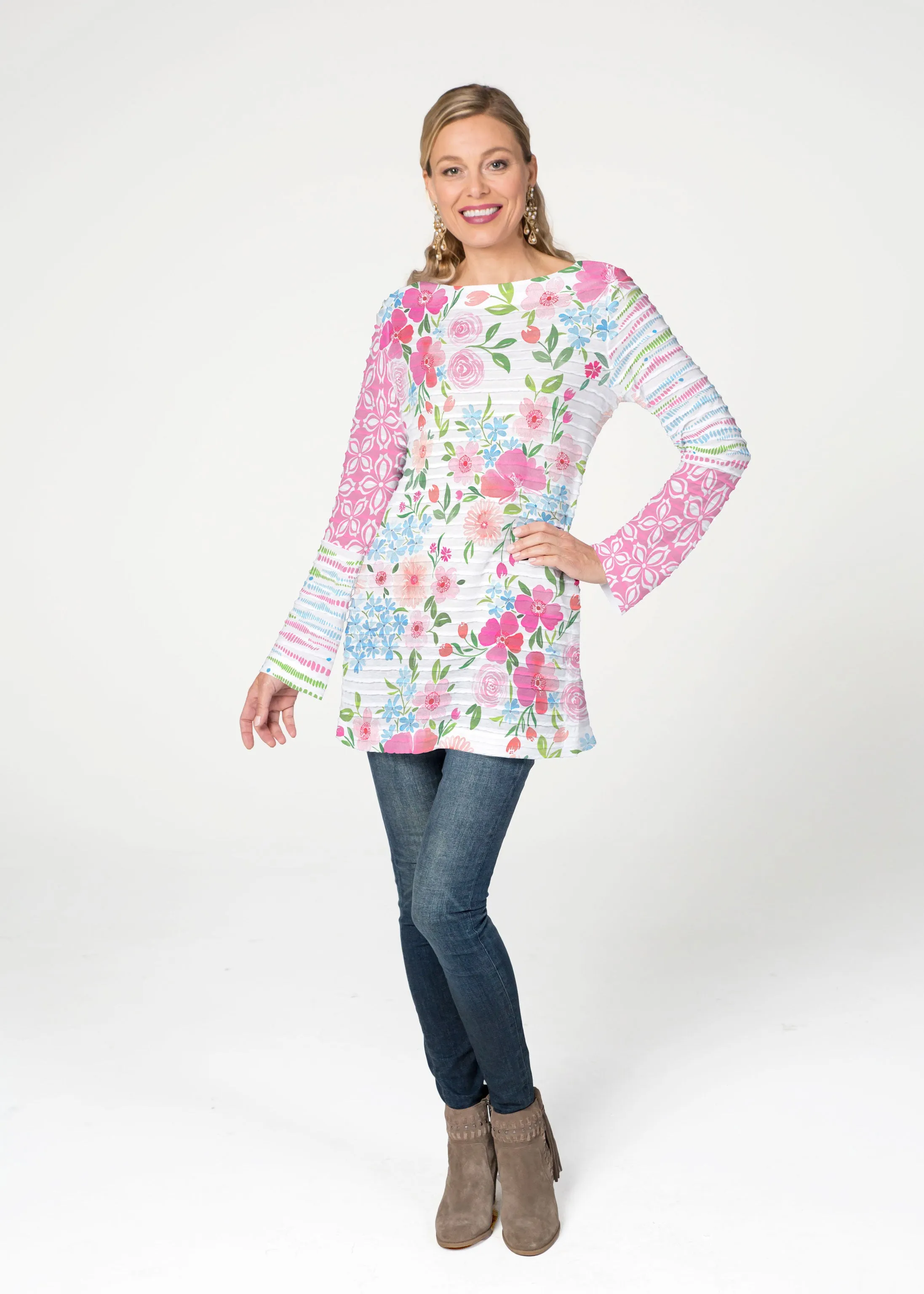 Rosie Dots (8053) ~ Banded Boatneck Tunic