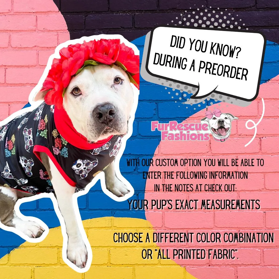 Ruff Love (hearts & swords)- PAWjama with Black Neck & Trim/Sleeves