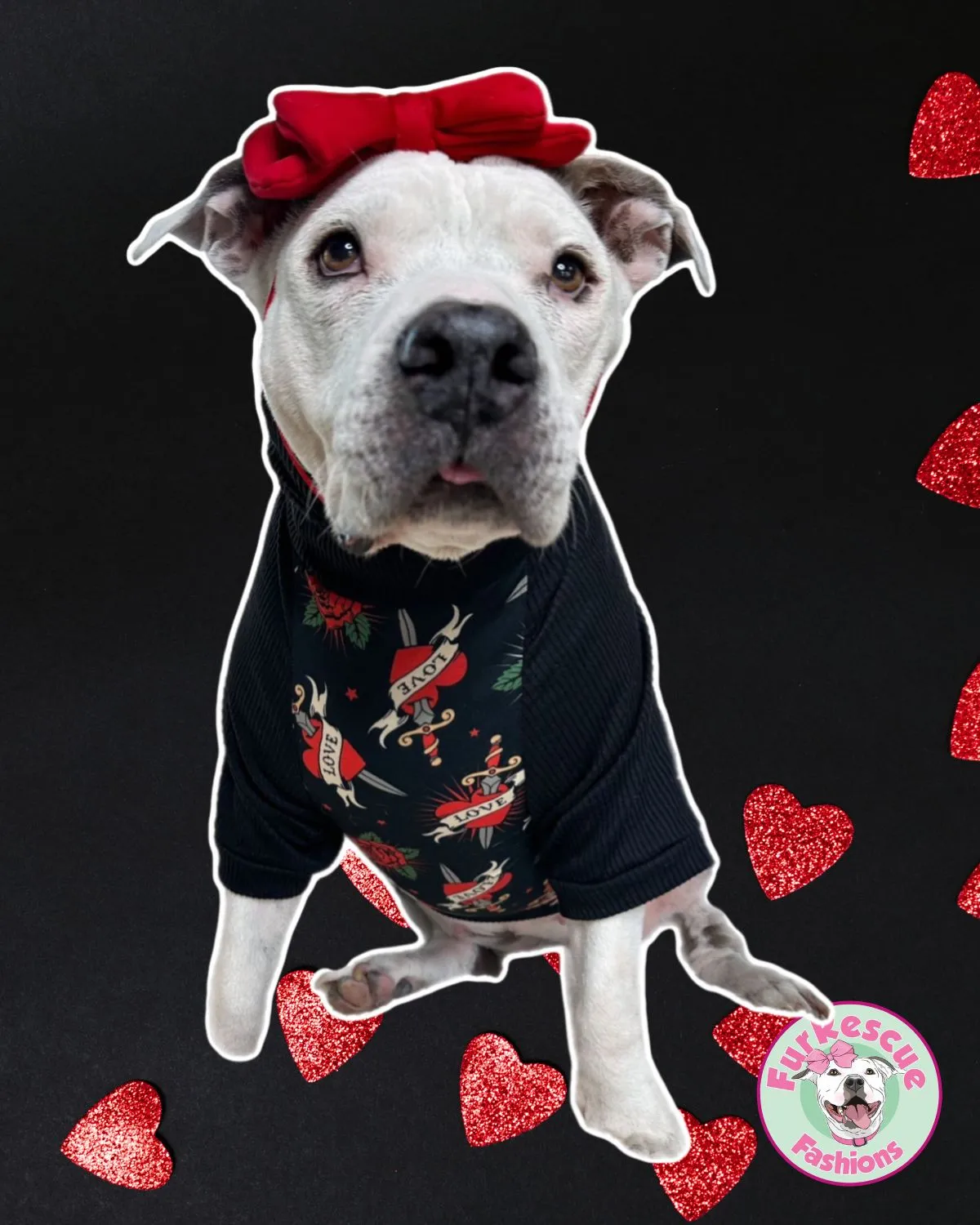 Ruff Love (hearts & swords)- PAWjama with Black Neck & Trim/Sleeves