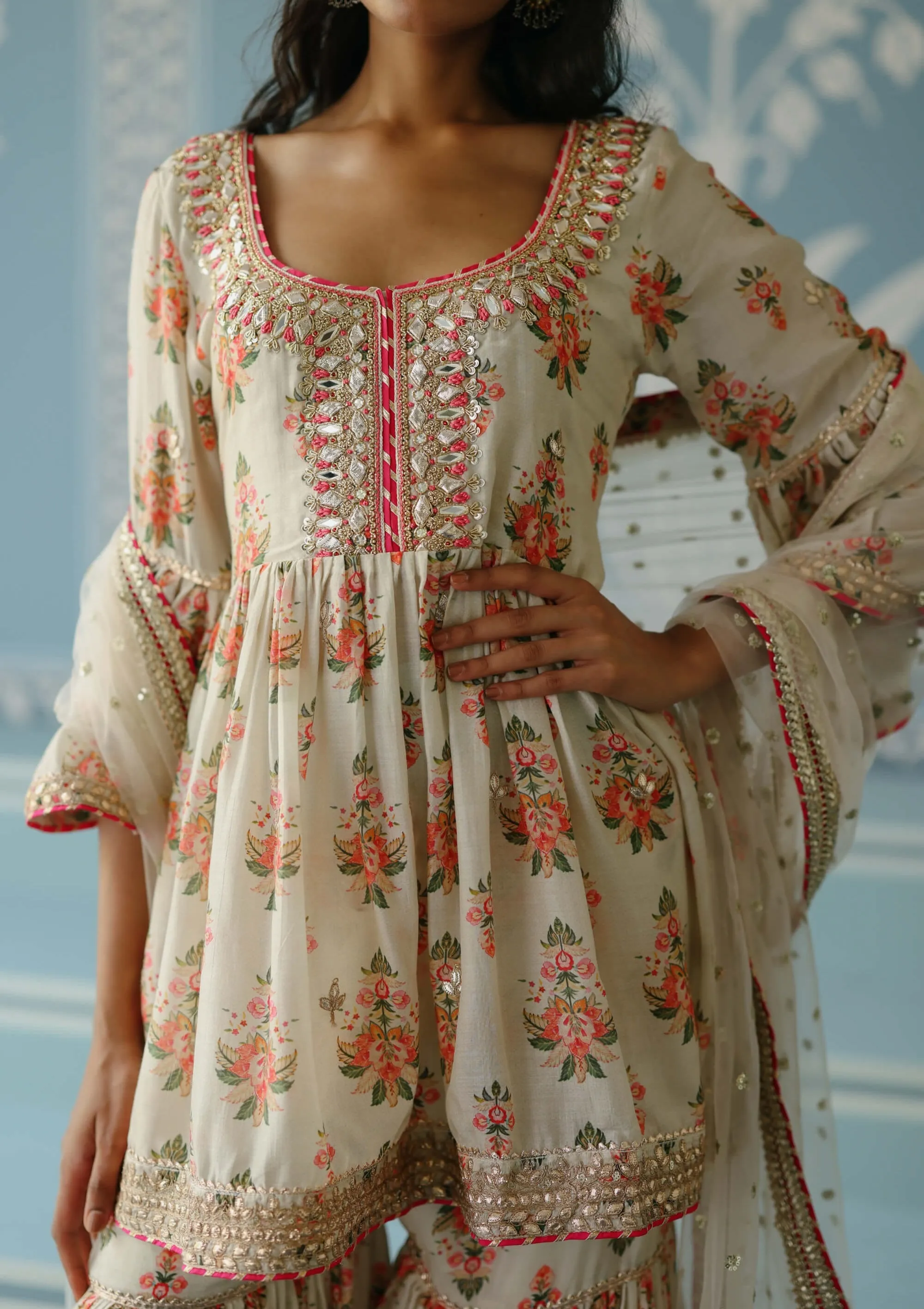 Sadhna ivory sharara set