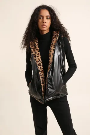 SALE Sleeveless Hooded Reversible Leopard Fur Jacket