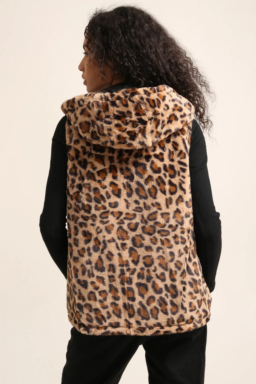 SALE Sleeveless Hooded Reversible Leopard Fur Jacket