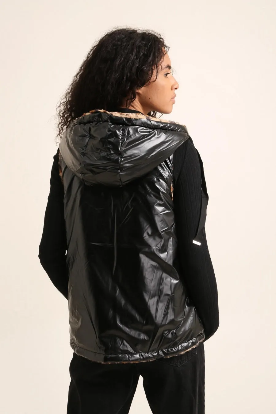 SALE Sleeveless Hooded Reversible Leopard Fur Jacket