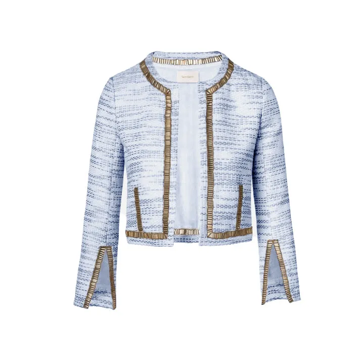 Samia Embroidered Crop Jacket - Palace Blue