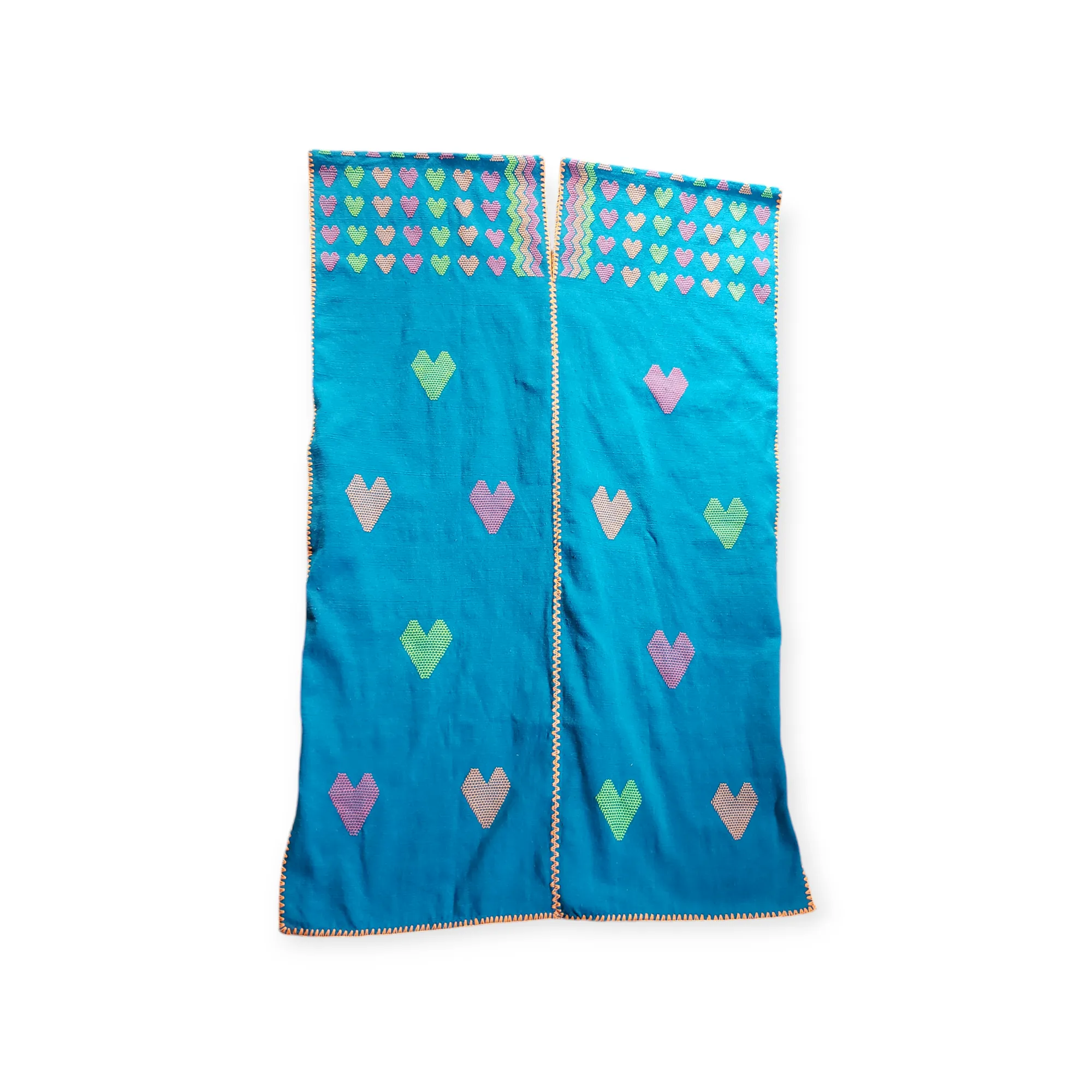 San Juan Colorado Huipil Tunic Dress - Blue / Pink Hearts