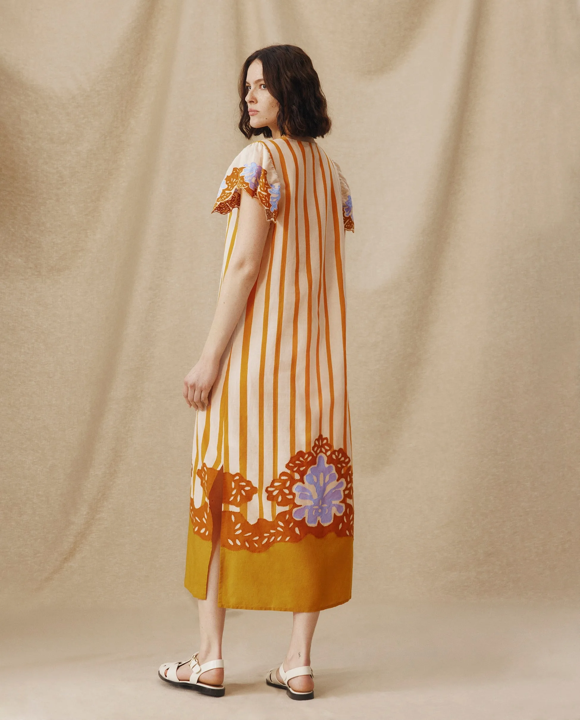 SANDHIKA | Ochre Yellow Multi Embroidered Linen-Cotton Tunic