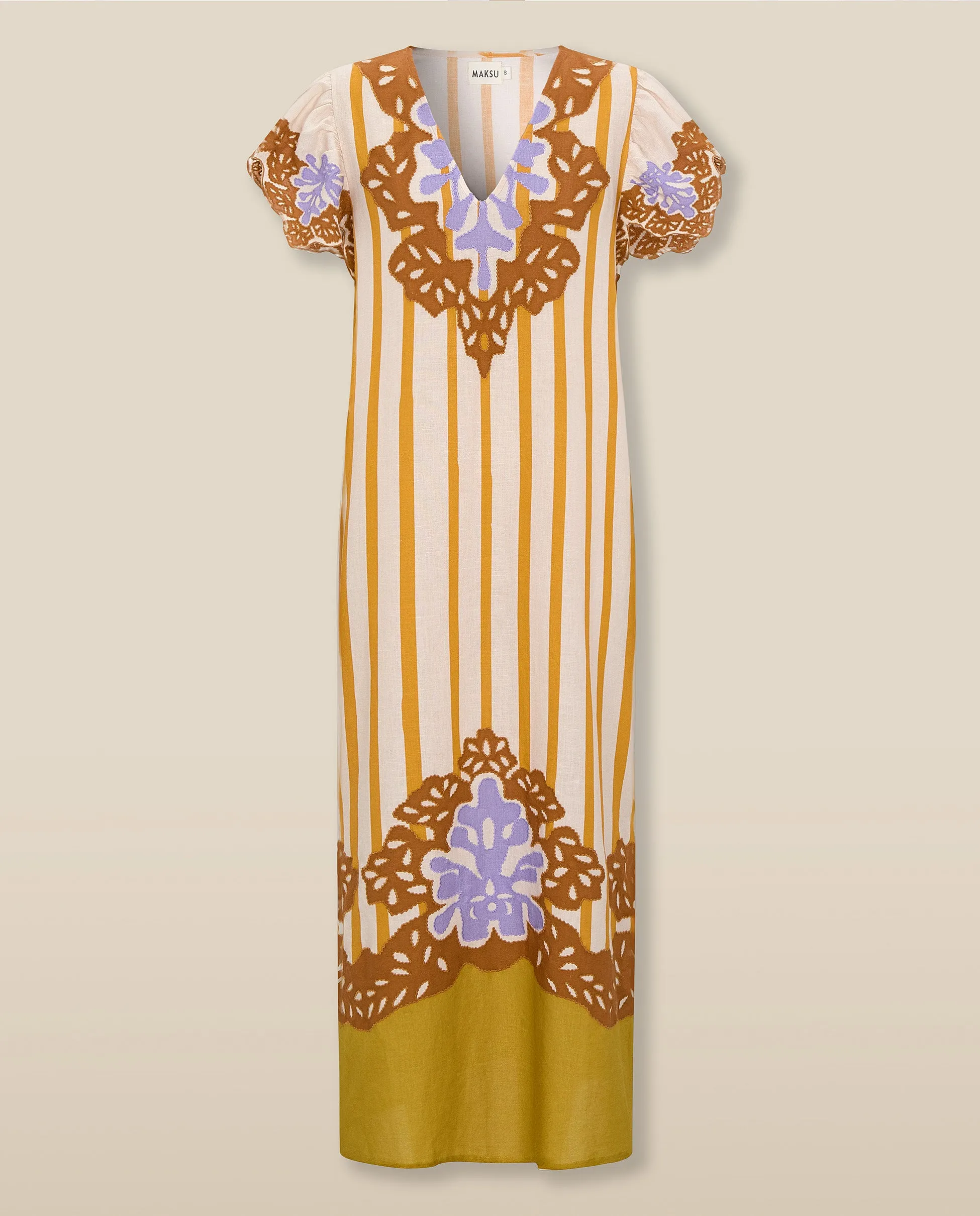 SANDHIKA | Ochre Yellow Multi Embroidered Linen-Cotton Tunic