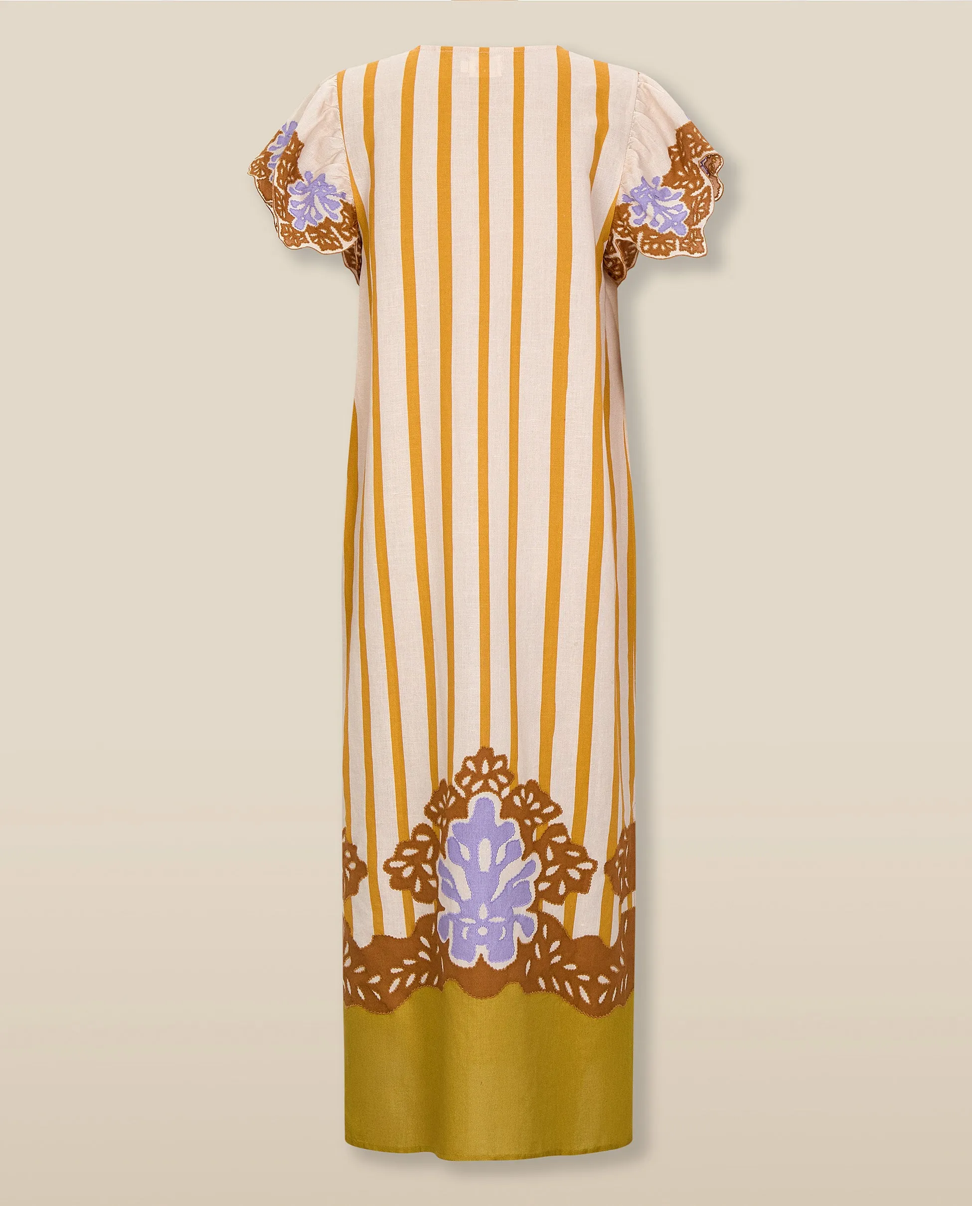 SANDHIKA | Ochre Yellow Multi Embroidered Linen-Cotton Tunic