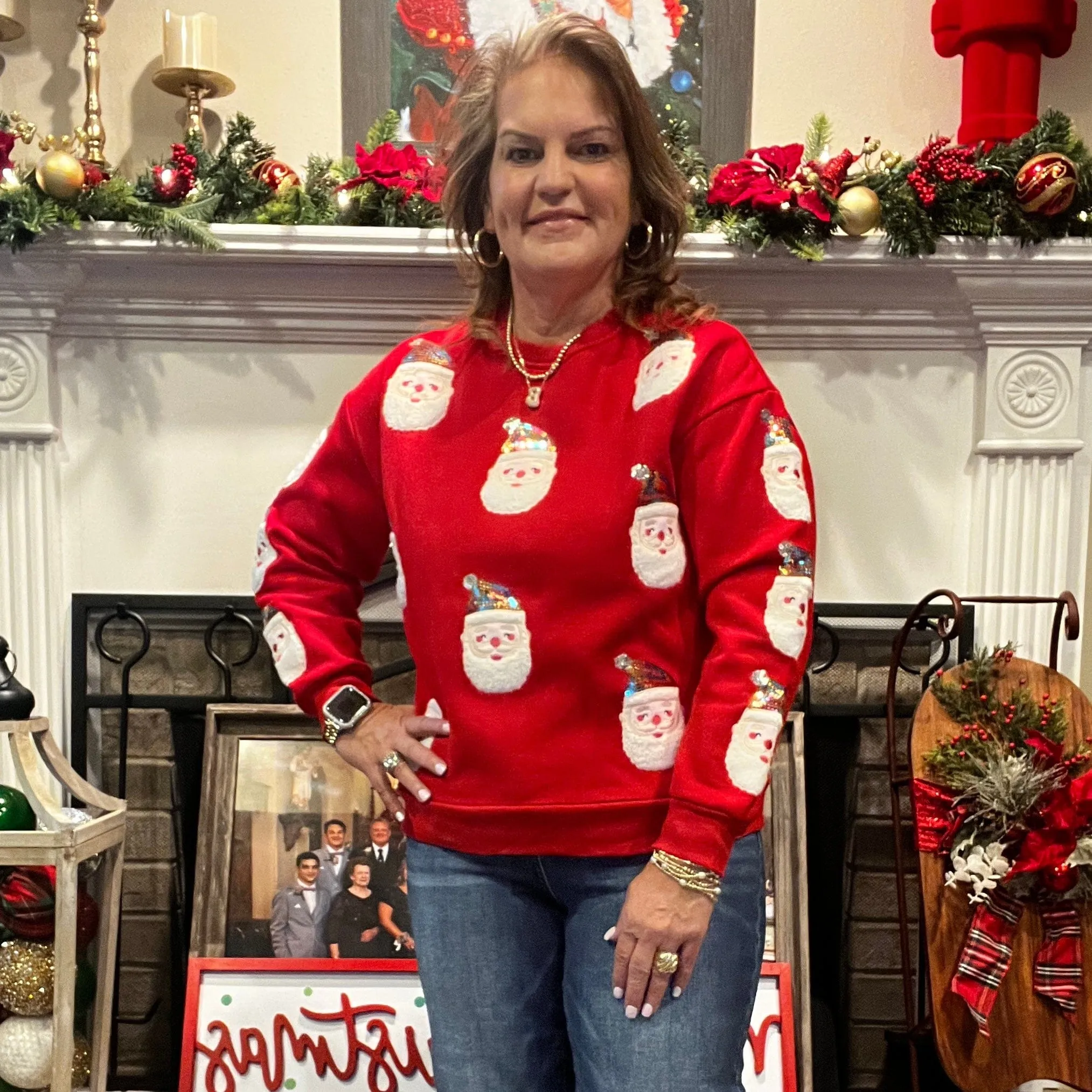 Santa's Here Sequin Crewneck