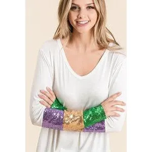 Sassy Sequin Sleeved Mardi Gras Top