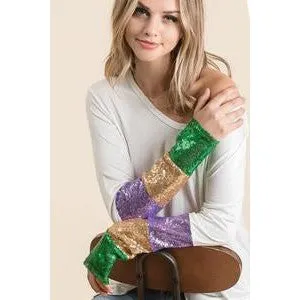 Sassy Sequin Sleeved Mardi Gras Top