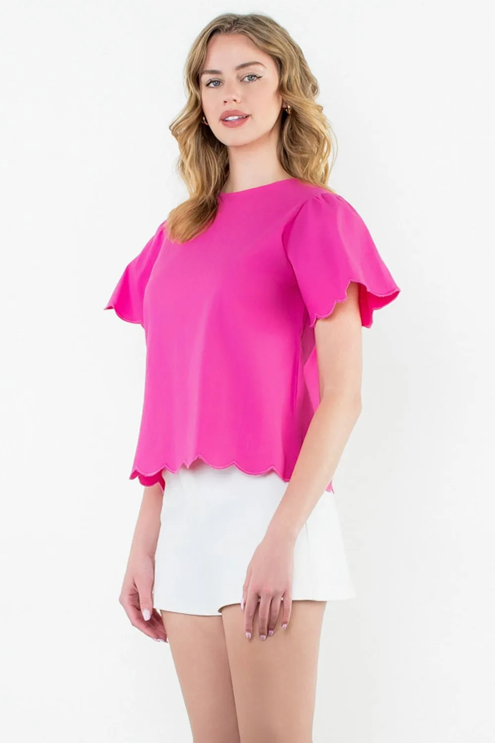 Scalloped Hot Pink Blouse