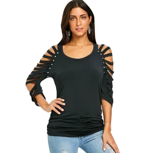 Scoop Neck Ripped Raglan Sleeve T-shirt