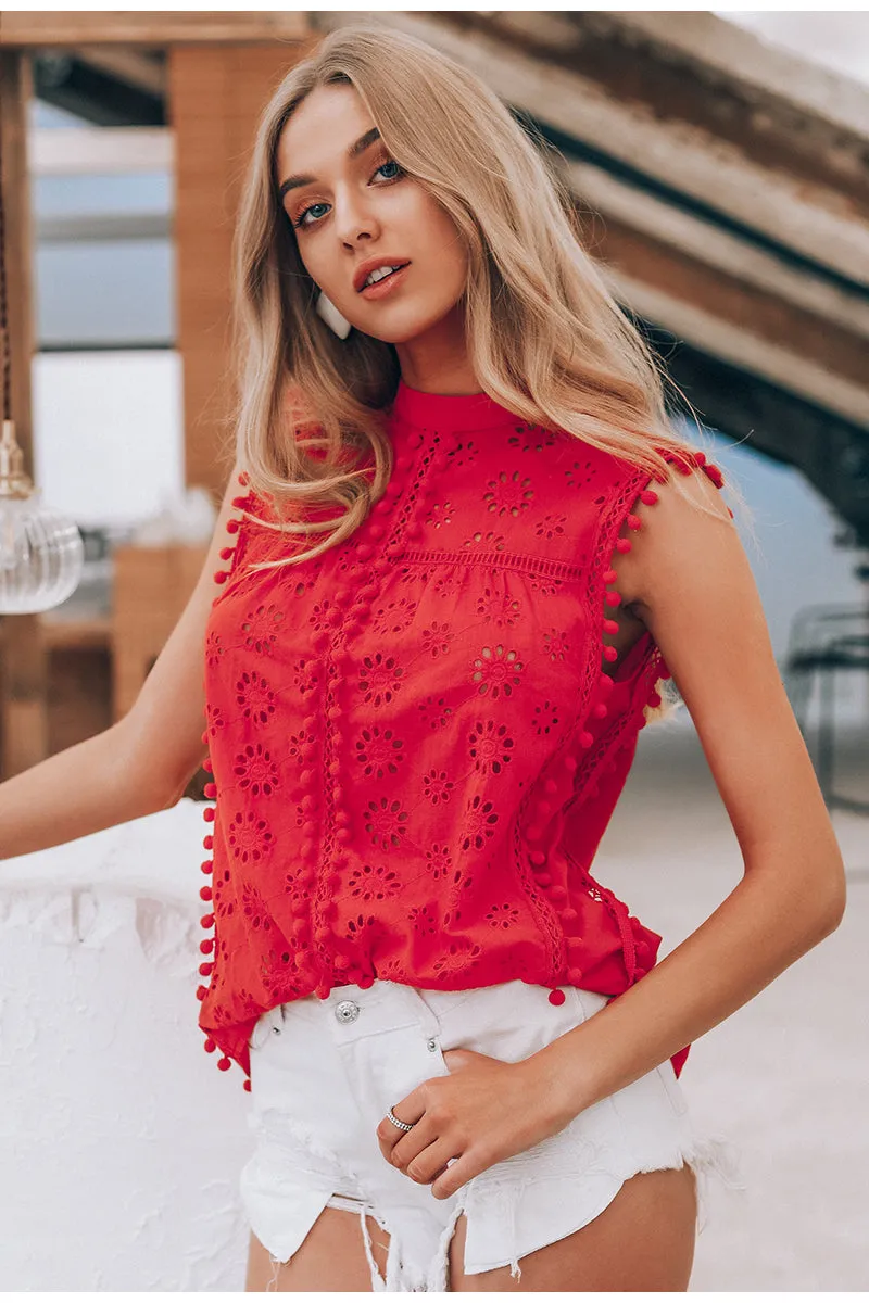 Self Love Embroidered Tops - Red