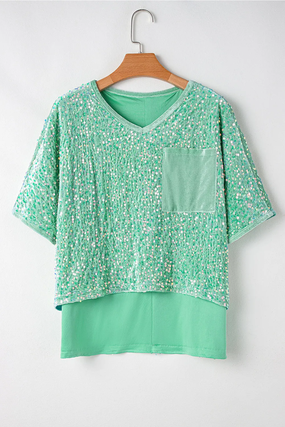 Sequin Batwing Sleeve Velvet Blouse