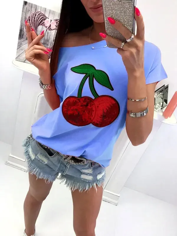 Sequin Cherry Patch T-shirt