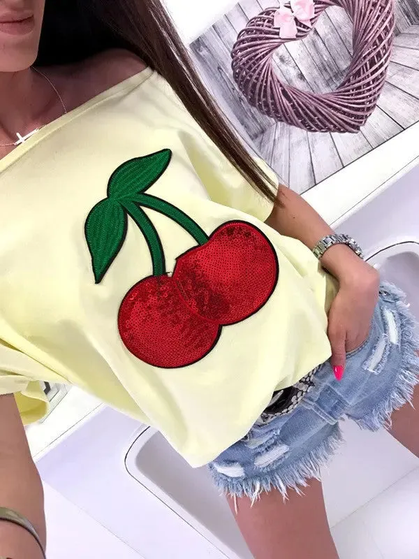 Sequin Cherry Patch T-shirt
