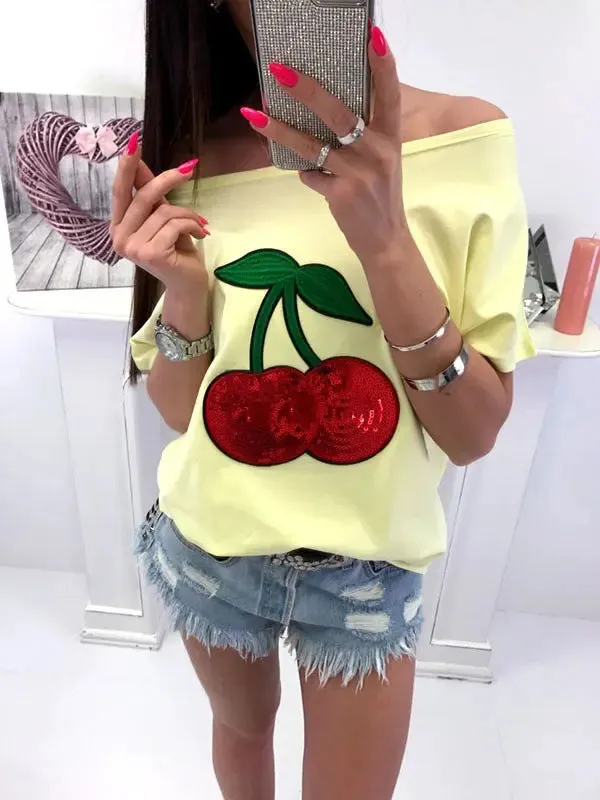Sequin Cherry Patch T-shirt