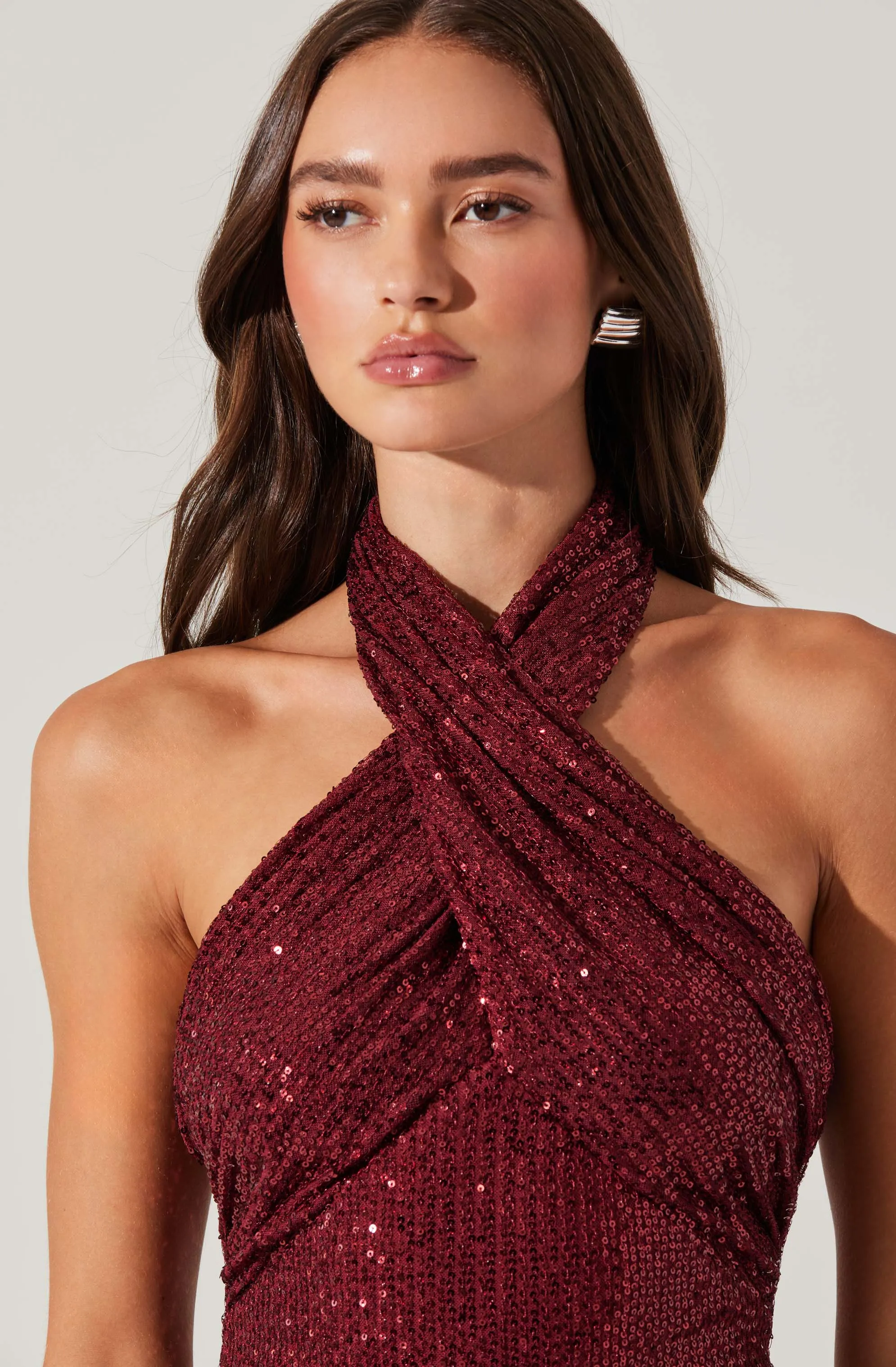 Sequin Crossover Halter Top
