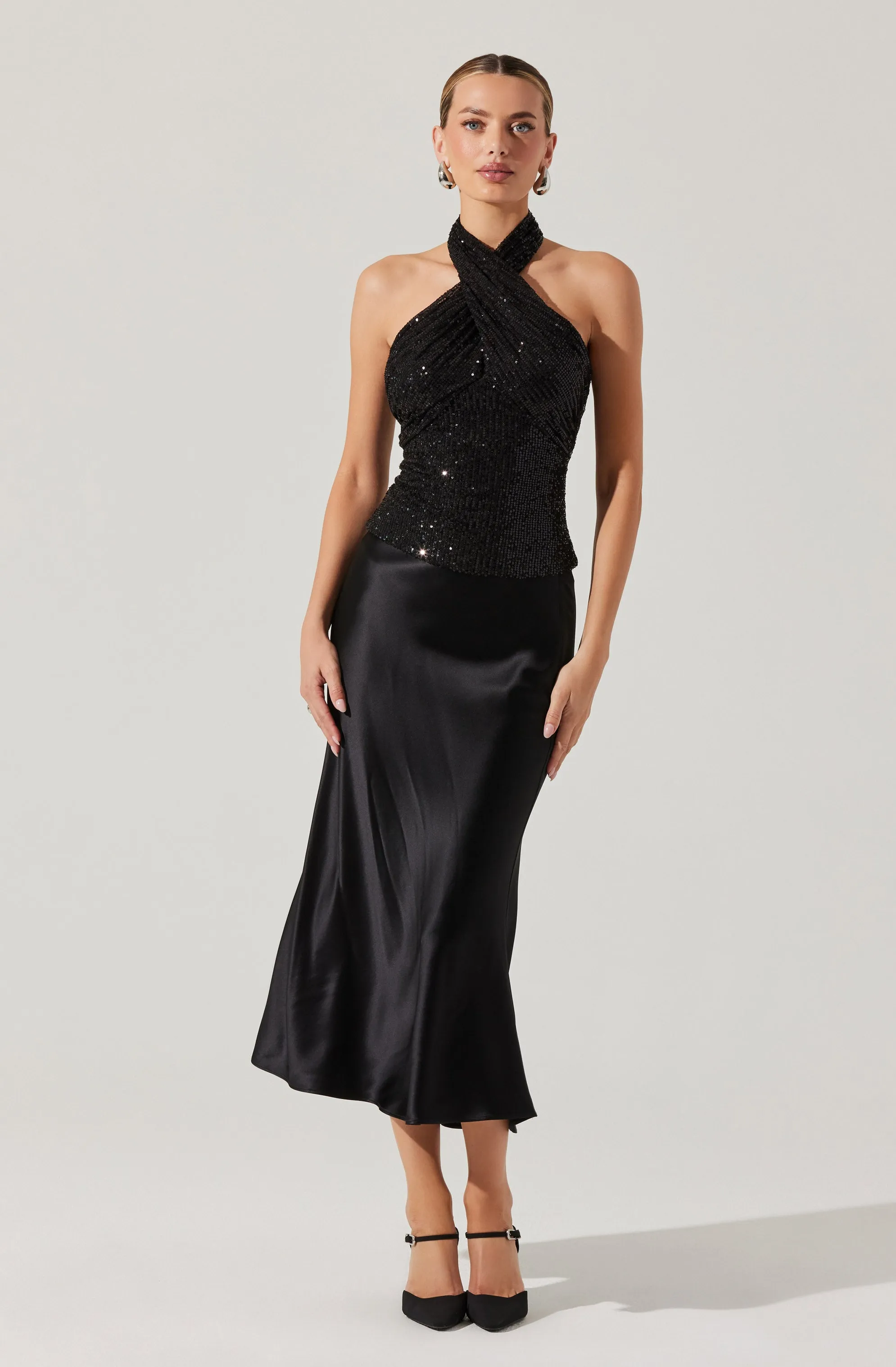 Sequin Crossover Halter Top
