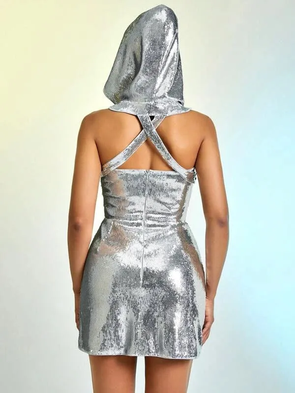 Sequin Hooded Tube Dress
