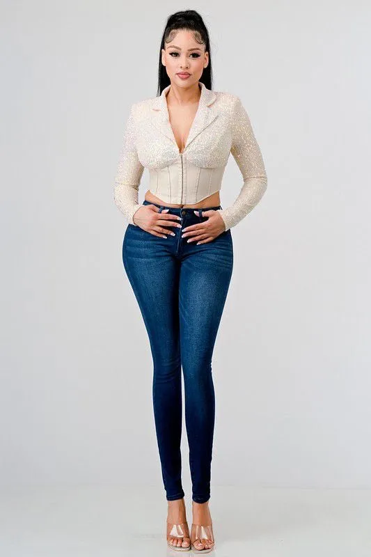 Sequin opal short jacket