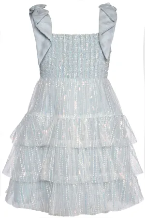 SEQUIN TIERED BABY DOLL DRESS WITH BOW STRAPS