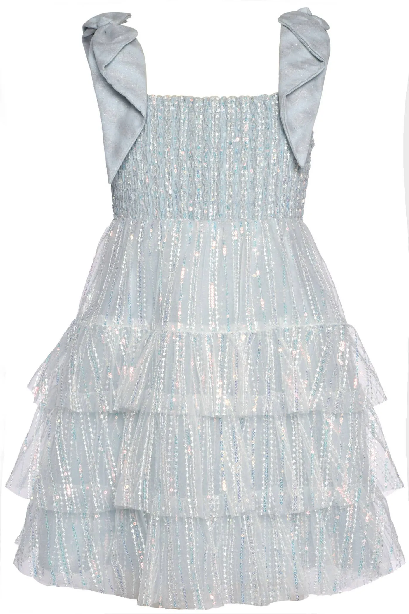 SEQUIN TIERED BABY DOLL DRESS WITH BOW STRAPS