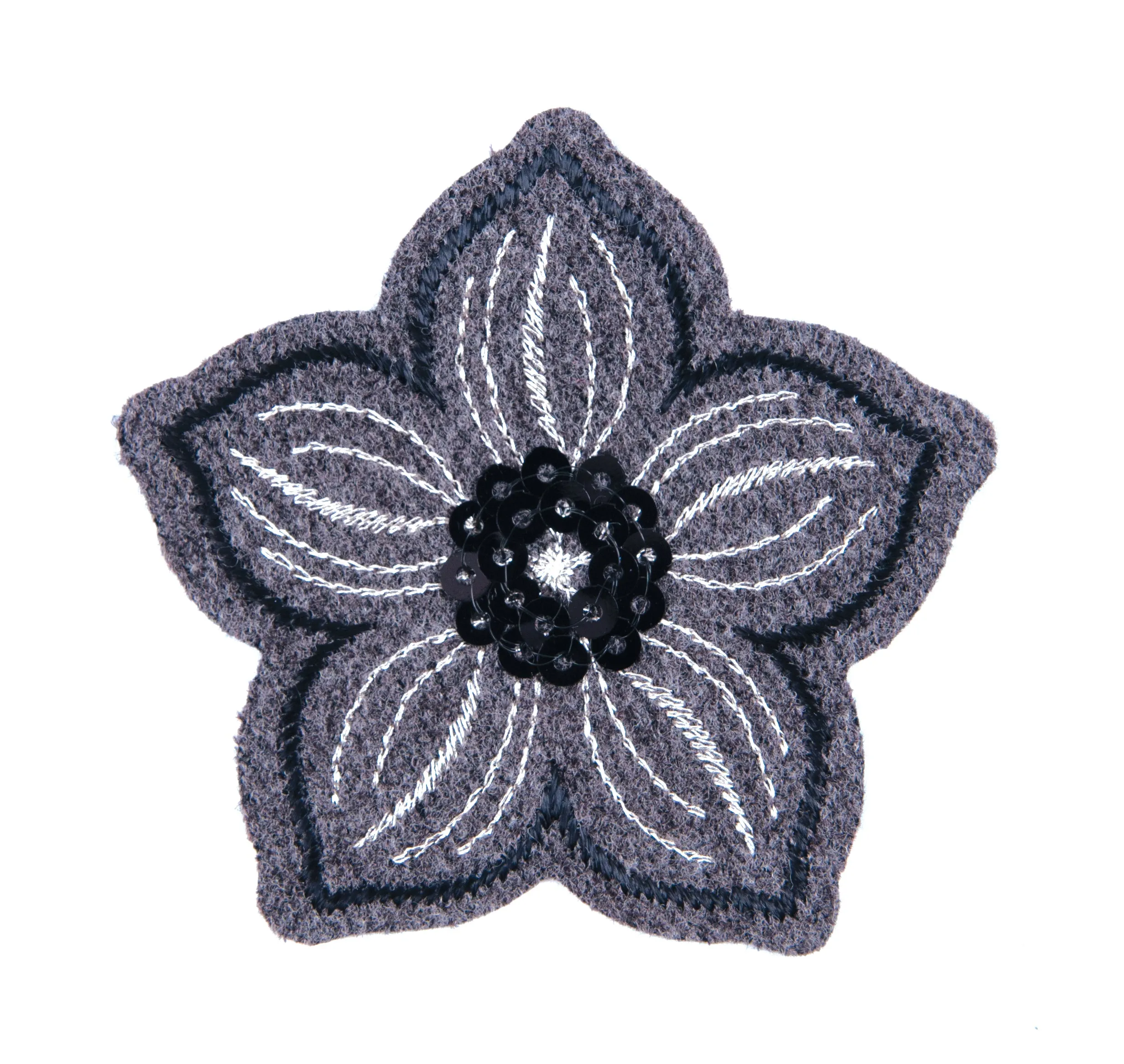 Sew On Motifs Lace Jeans Dresses Appliques Patches Craft 6cm -Grey Sequin Flower