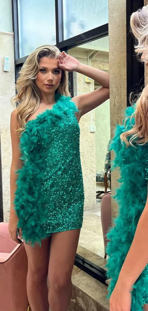 Sexy One-shoulder Sleeveless Short Mermaid Sequin Homecoming Dresses For Party Online, HD0905