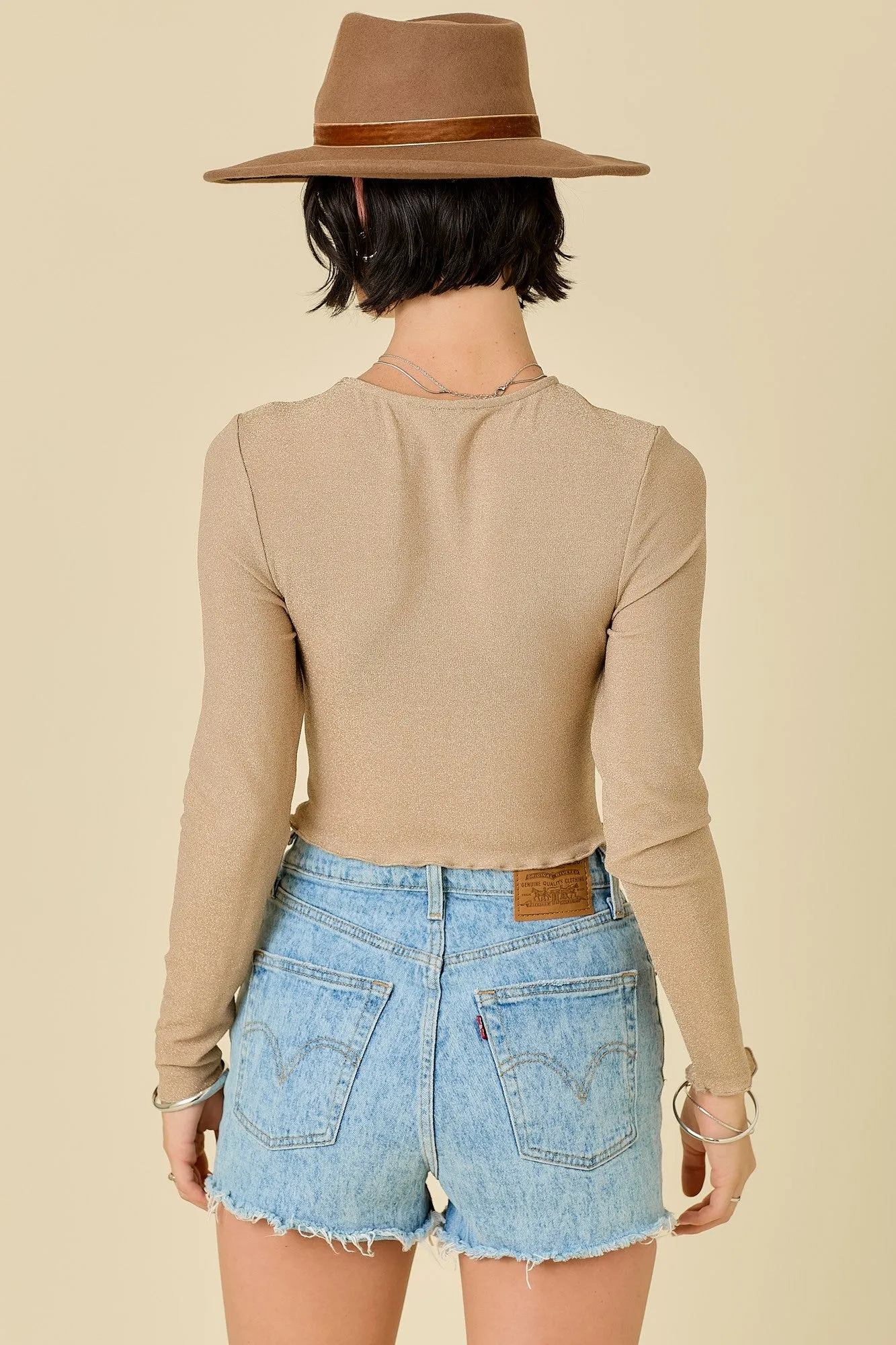 SHINY METALLIC LONG SLEEVE KNIT TOP