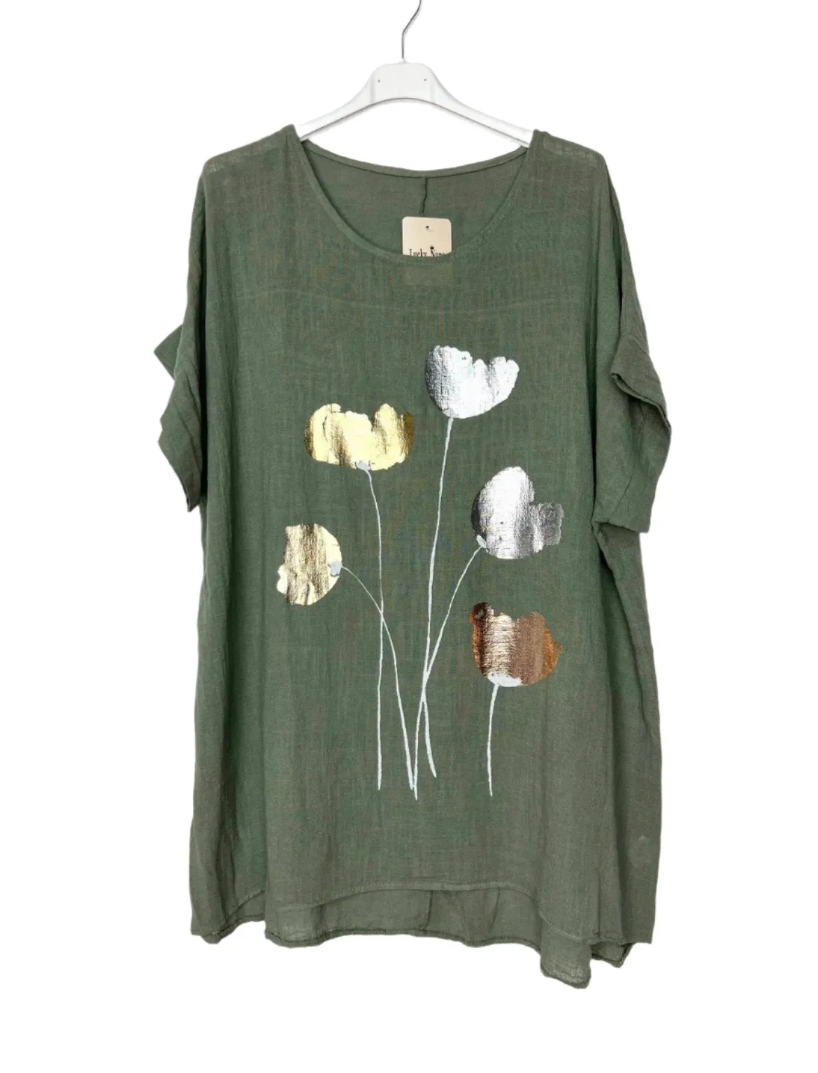 Short sleeve cotton tunic floral foil print