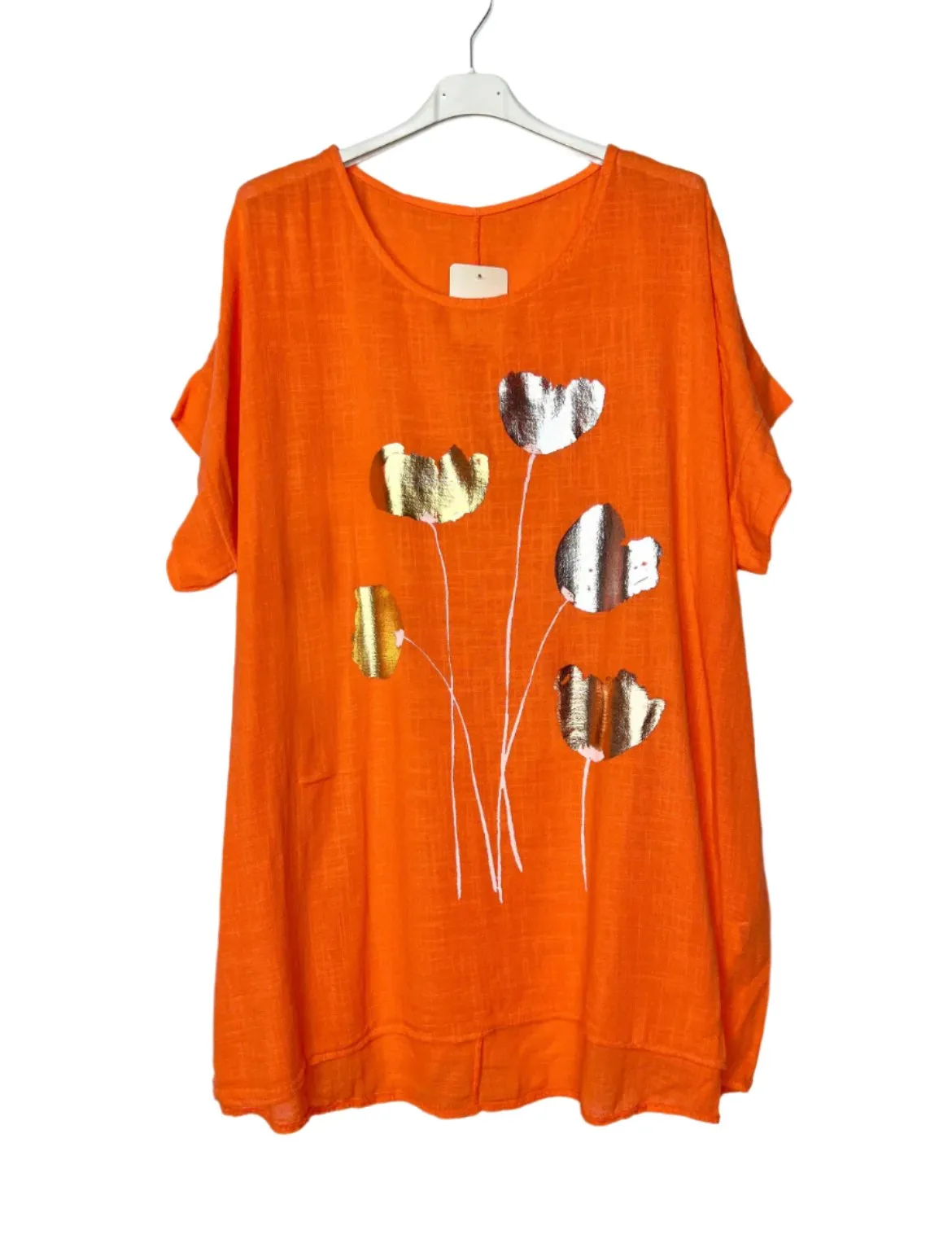 Short sleeve cotton tunic floral foil print