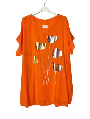 Short sleeve cotton tunic floral foil print